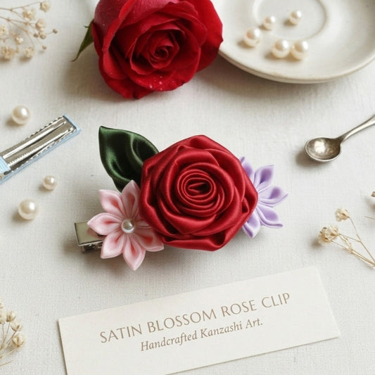 Handcrafted Satin Flower Hair Clip | Ethnic Floral Accessory