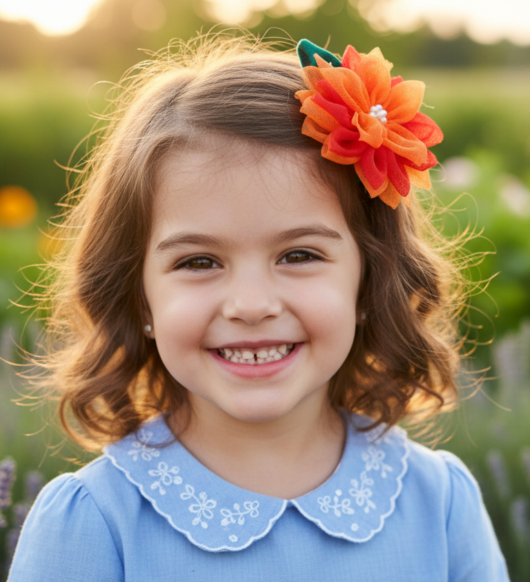 Handmade Layered Sunflower Hair Clip for Girl - Orange