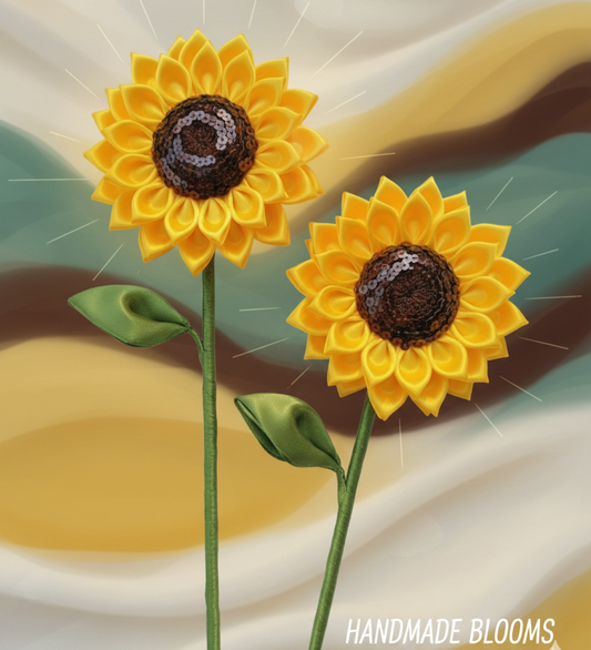 Handcrafted Satin Sunflower - 2 flowers