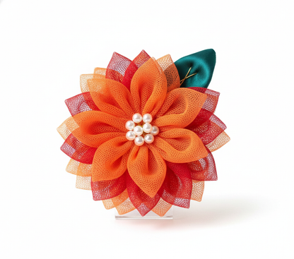 Handmade Layered Sunflower Hair Clip for Girl - Orange