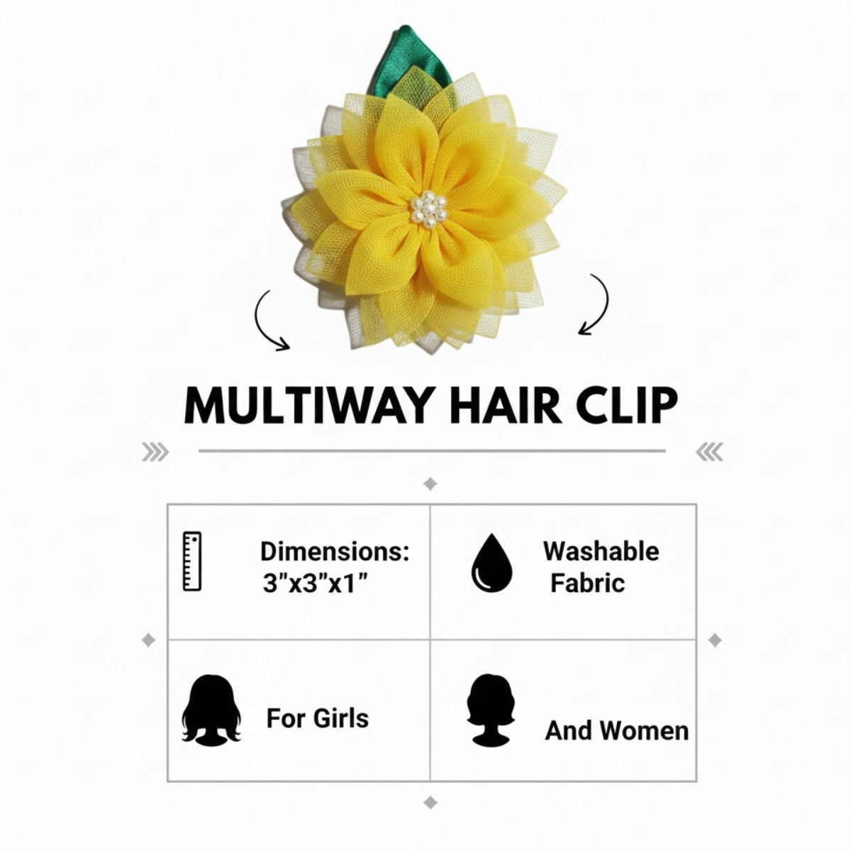 Layered Sunflower Hair Clip for Girls – Lemon Yellow Satin & Net Floral Alligator Clip