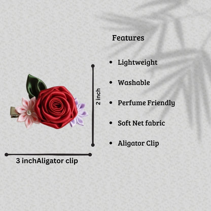 Handcrafted Satin Flower Hair Clip | Ethnic Floral Accessory