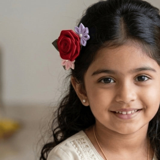 Handcrafted Satin Flower Hair Clip | Ethnic Floral Accessory