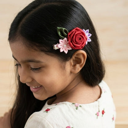 Handcrafted Satin Flower Hair Clip | Ethnic Floral Accessory