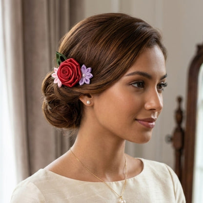 Handcrafted Satin Flower Hair Clip | Ethnic Floral Accessory