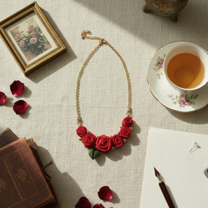 Classic Flower Chain Necklace Red