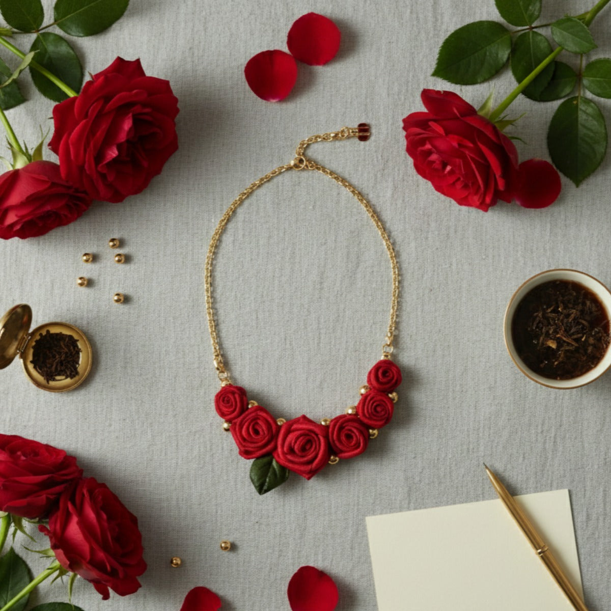 Classic Flower Chain Necklace Red