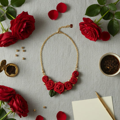 Classic Flower Chain Necklace Red