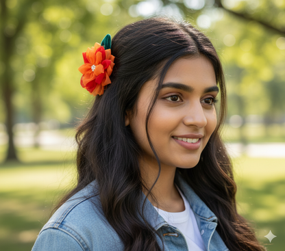 Handmade Layered Sunflower Hair Clip for Girl - Orange
