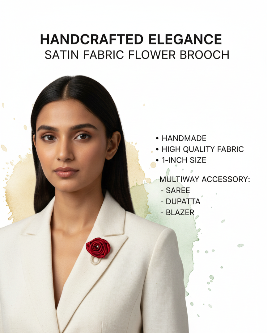 Handmade Satin Rose Brooch with Pearl - Red