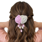 Satin Rosette Hair Clip with Crystal Danglers-Pink & Ivory