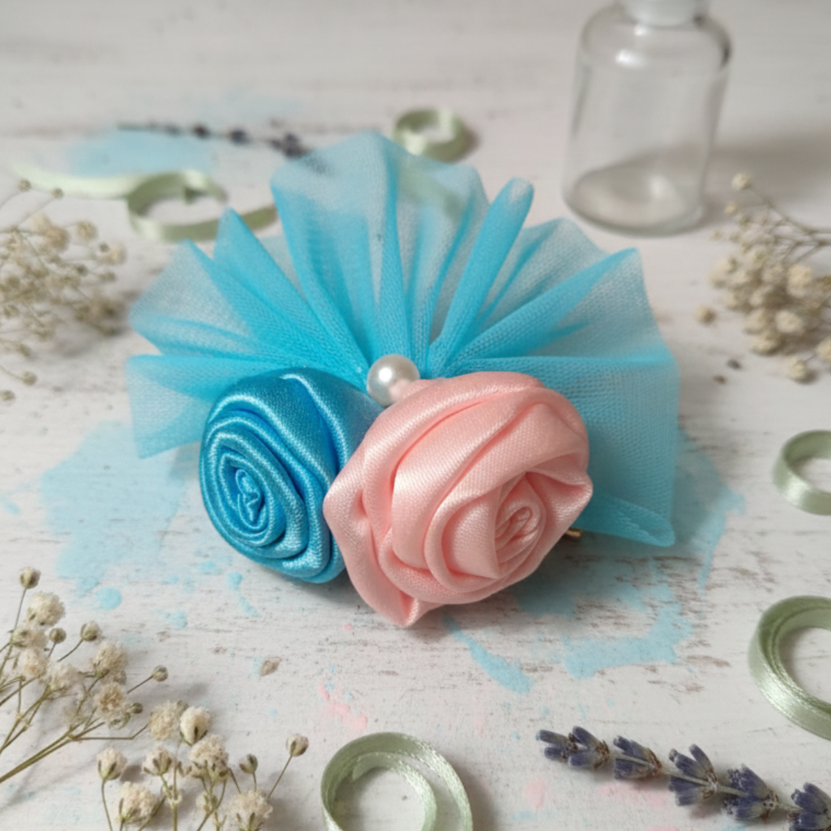 Cute net Floral Clip For Girls - Skyblue