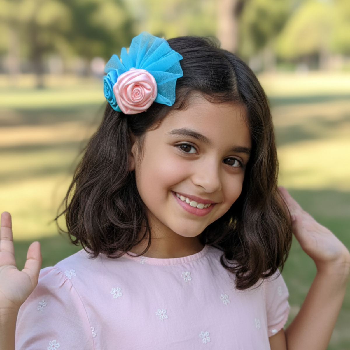 Cute net Floral Clip For Girls - Skyblue