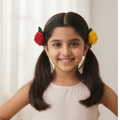 Handmade Satin Flower Hair Rubber Bands - Set of 4