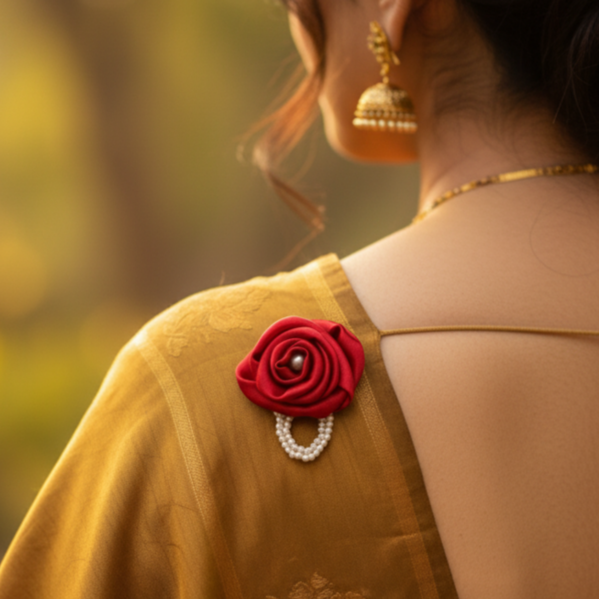 Handmade Satin Rose Brooch with Pearl - Red