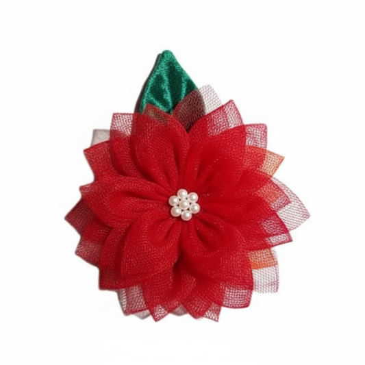Layered Sunflower Hair Clip – Handmade Floral Kids Accessory Red
