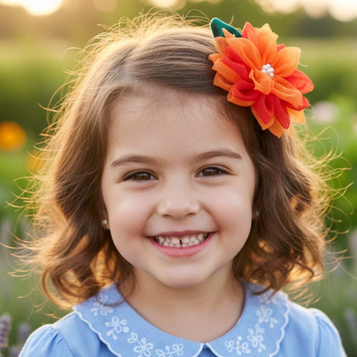 Handmade Layered Sunflower Hair Clip for Girl - Orange