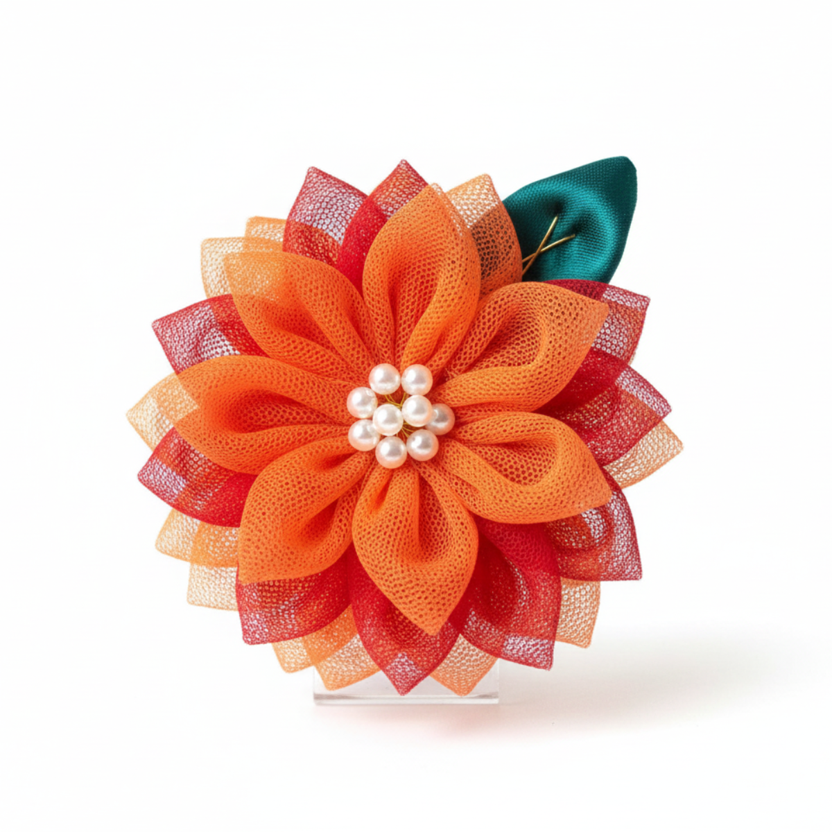 Handmade Layered Sunflower Hair Clip for Girl - Orange