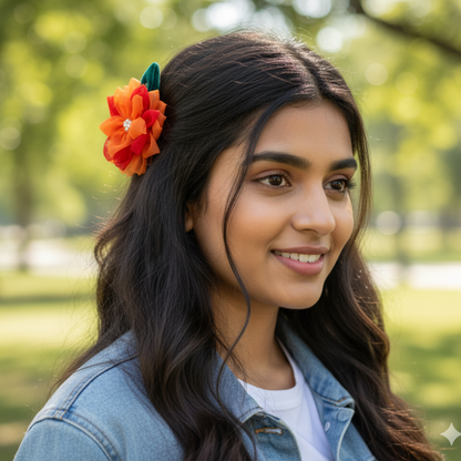 Handmade Layered Sunflower Hair Clip for Girl - Orange