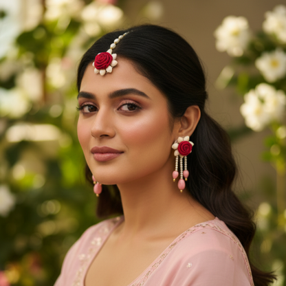 Handmade Satin Haldi Jewellery Set - Red