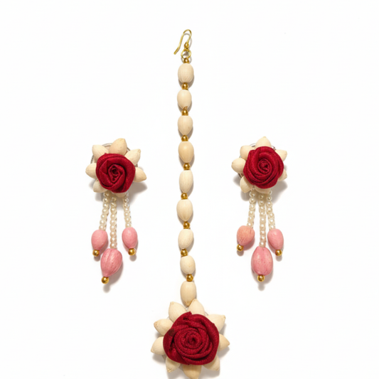 Handmade Satin Haldi Jewellery Set - Red
