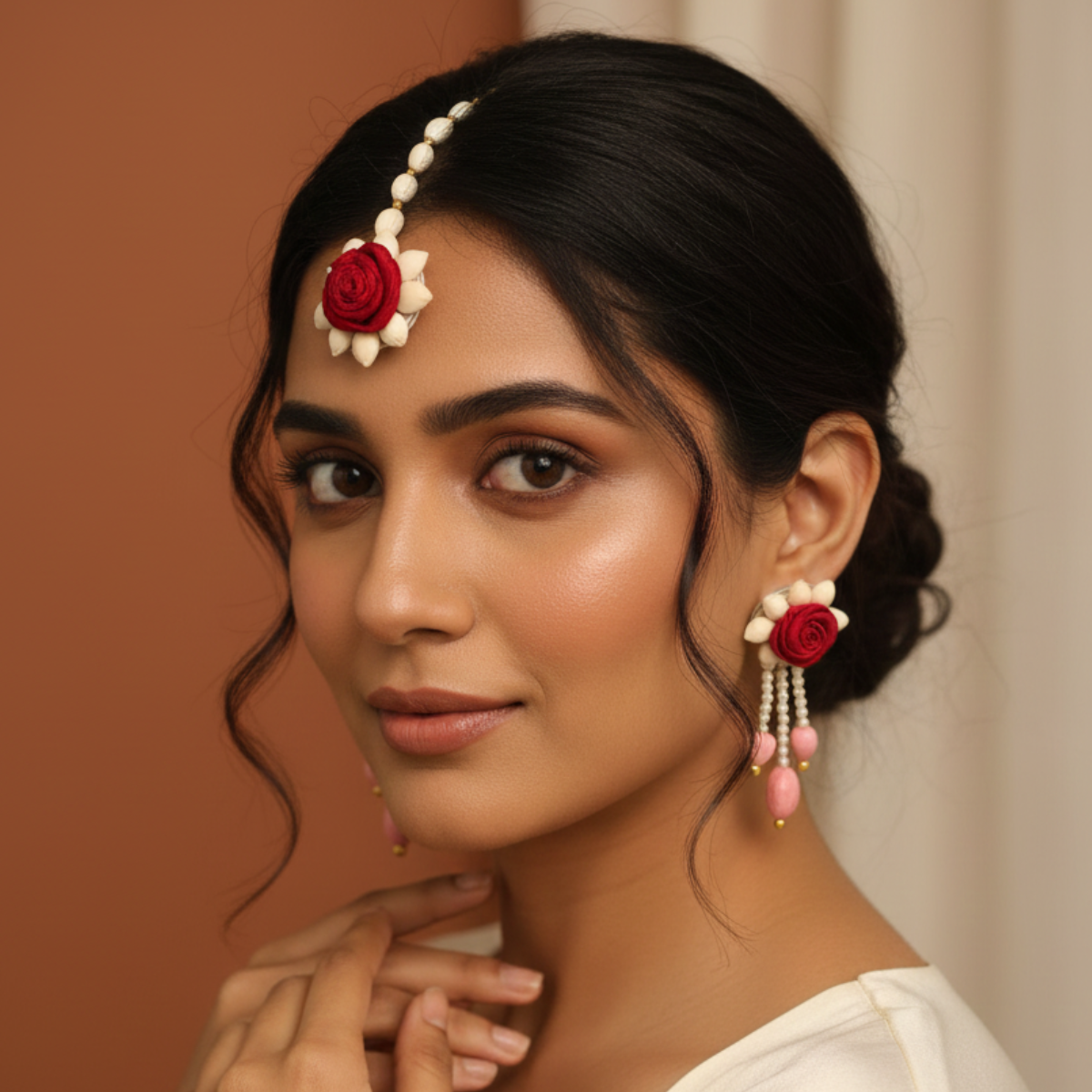 Handmade Satin Haldi Jewellery Set - Red