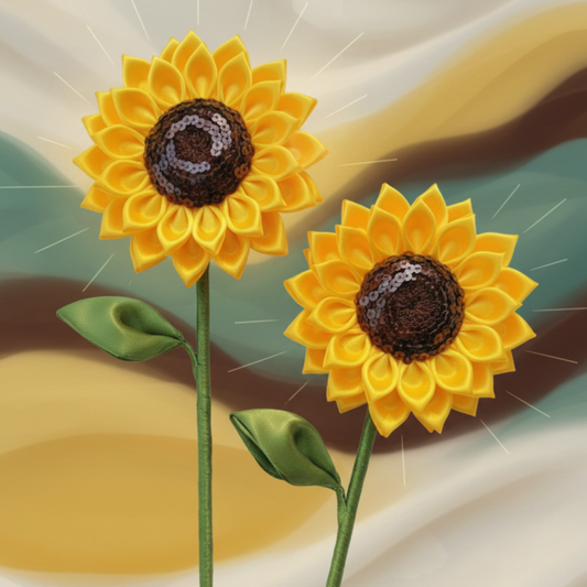 Handcrafted Satin Sunflower - 2 flowers