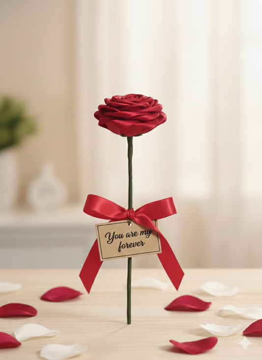 Handmade Satin Red Rose Valentine Gift | Forever Love Rose