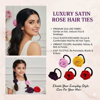 Handmade Satin Flower Hair Rubber Bands - Set of 4