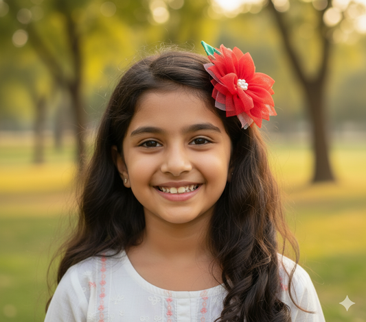 Layered Sunflower Hair Clip – Handmade Floral Kids Accessory Red