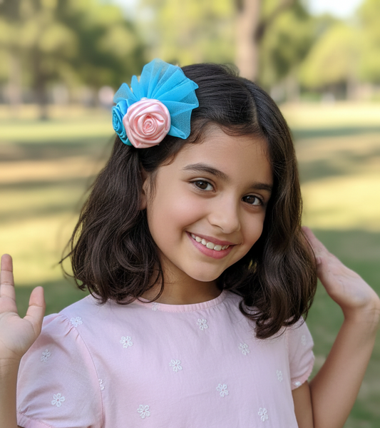 Cute net Floral Clip For Girls - Skyblue