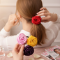 Handmade Satin Flower Hair Rubber Bands - Set of 4