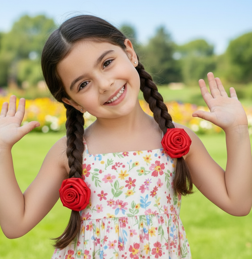 Handmade Satin Flower Hair Rubber Bands - Set of 4