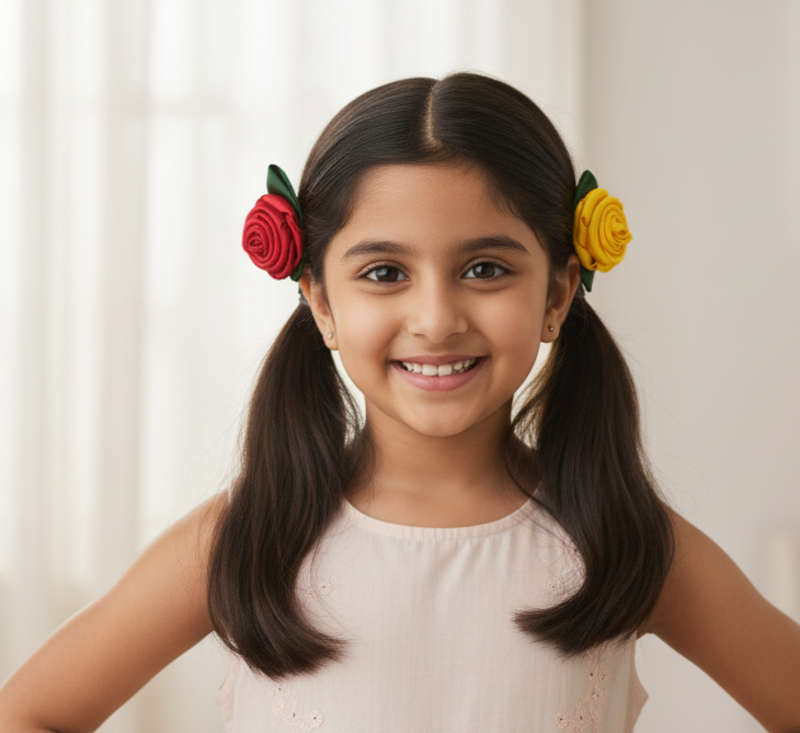 Handmade Satin Flower Hair Rubber Bands - Set of 4