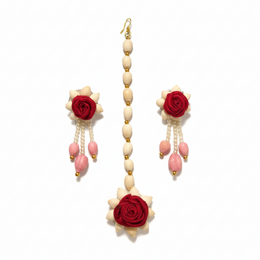 Handmade Satin Haldi Jewellery Set - Red