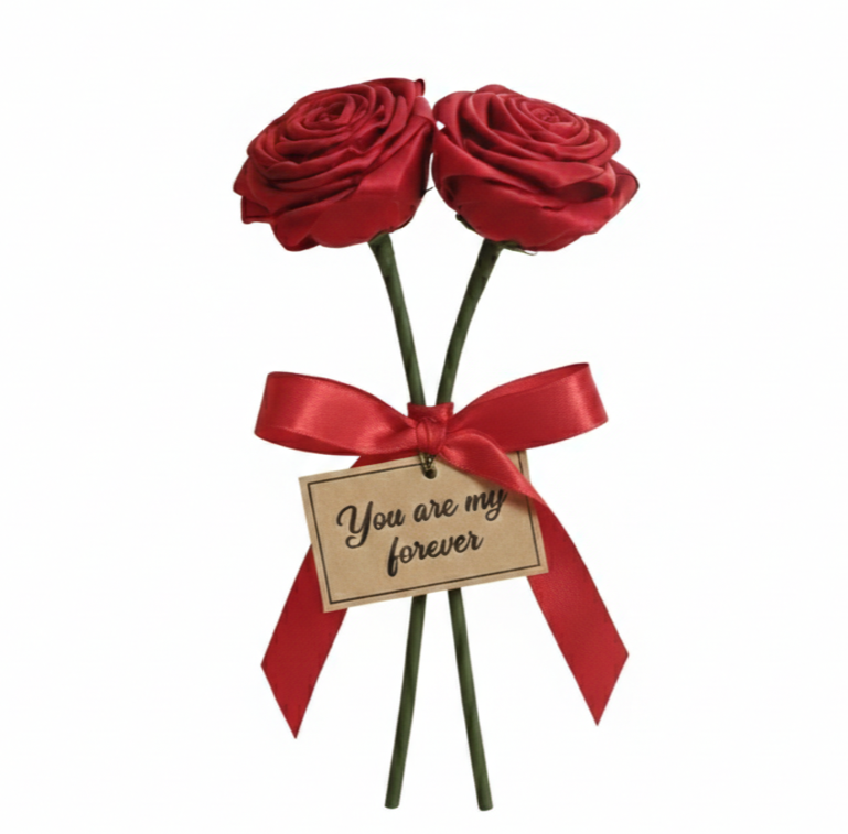 Artificial Red Rose Flower Satin Fabric Romantic Gift - SET OF 2