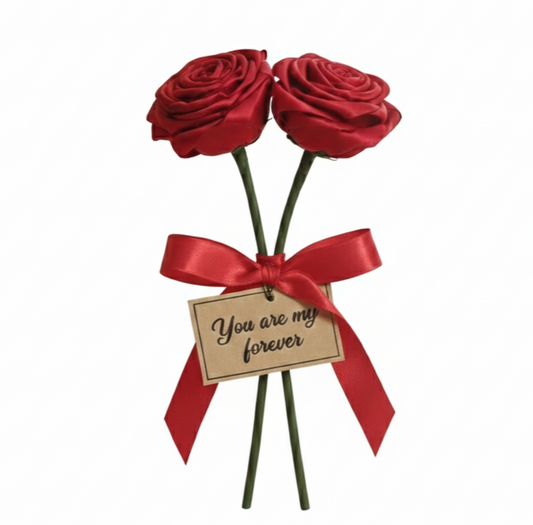 Artificial Red Rose Flower Satin Fabric Romantic Gift - SET OF 2