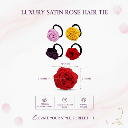 Handmade Satin Flower Hair Rubber Bands - Set of 4