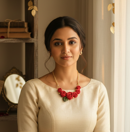 Classic Flower Chain Necklace Red