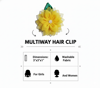Layered Sunflower Hair Clip for Girls – Lemon Yellow Satin & Net Floral Alligator Clip
